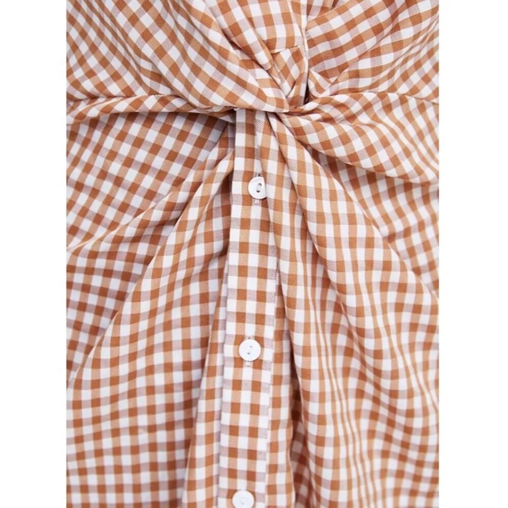 ZARA CHECKERED DRESS WITH KNOT DETAIL V NECK SIZE L NEW WITH TAGS - Picture 9 of 10